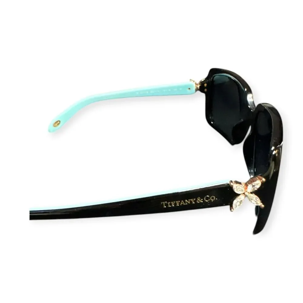 Tiffany & Co TF4047-B Black Polarized Sunglasses Flower Crystal Accent Rare‎ VTG